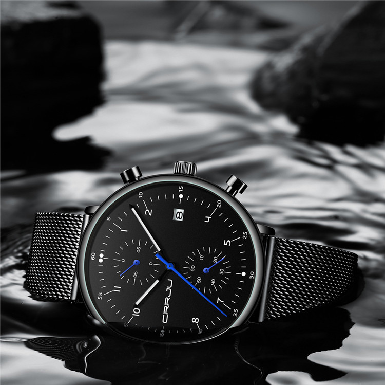 CRRJU/Kajun 2278 New Men's Sports Fashion Multifunctional Six-Hand Mesh Strap Business Watch_voghion.com