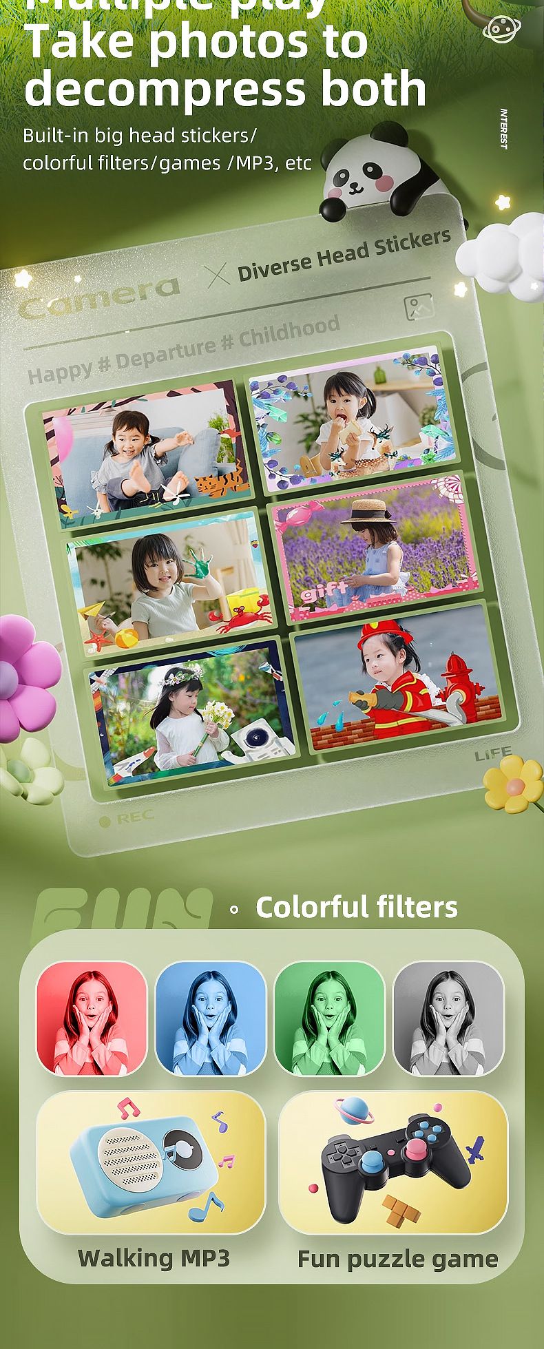 【High Quality】 Children's 2.4Inch HD Large Screen Dual Cartoon Digital Camera With Flash Toy Photography_voghion.com