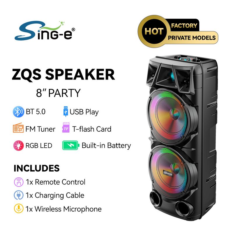 ZQS8210 nagy teljesítményű, 8 hüvelykes, kettős hangszórós Bluetooth hangszóró, hordozható vezeték nélküli mikrofonnal, négyzet alakú tánchangszóró_voghion.com