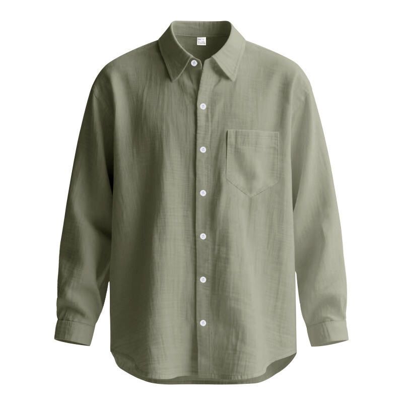 Chemise décontractée en lin pour homme – Chemise boutonnée respirante avec col à revers (blanc/noir/vert kaki/bleu clair, tailles S à XXXL)_voghion.com