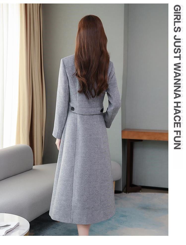 Women's Long Wool Trench Coat With Belted Waist, Double-Breasted Notch Lapel, Plus Size Overcoat For Autumn Winter_voghion.com