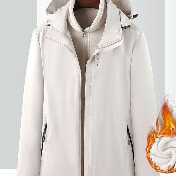 Set da trekking 3 in 1 per coppie, stile outdoor, con fodera in pile, fodera interna spessa, giacca staccabile, due pezzi alla moda_voghion.com