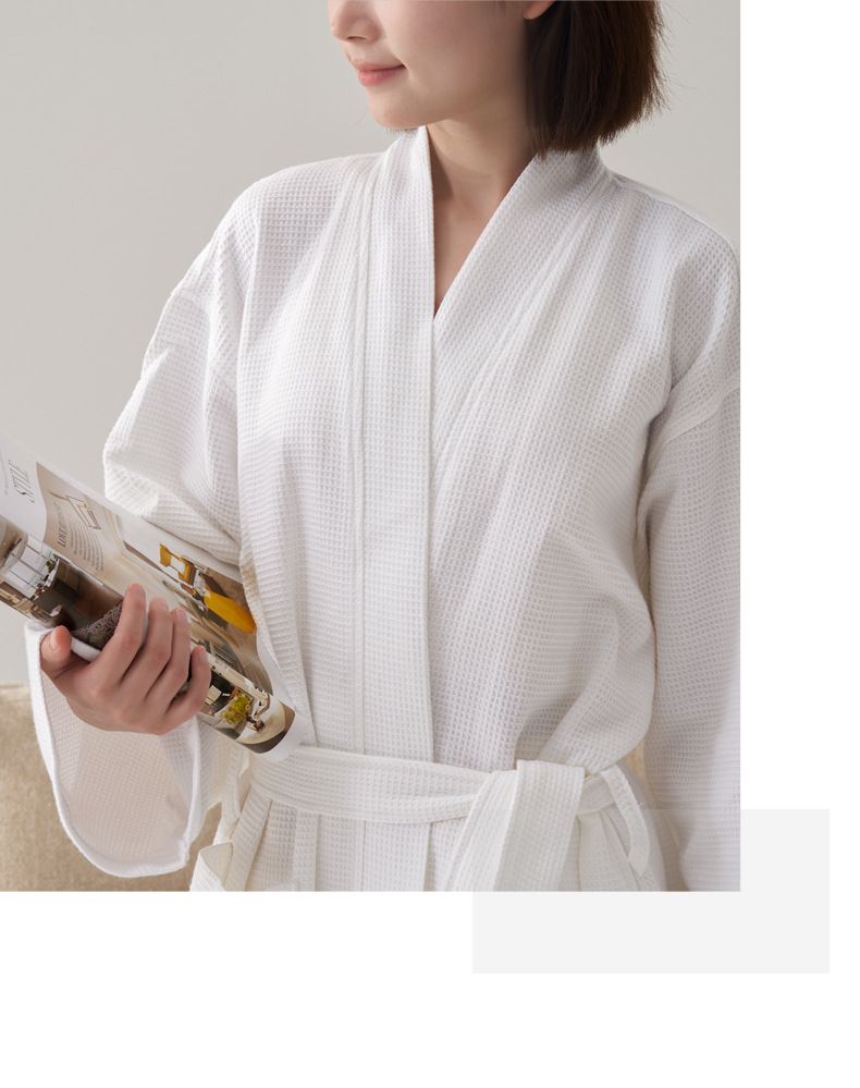 Mingke 100% Cotton Waffle Weave Bathrobe – Unisex All-Season White Spa Robe For Hotels & Home, One-Size Fits Most_voghion.com