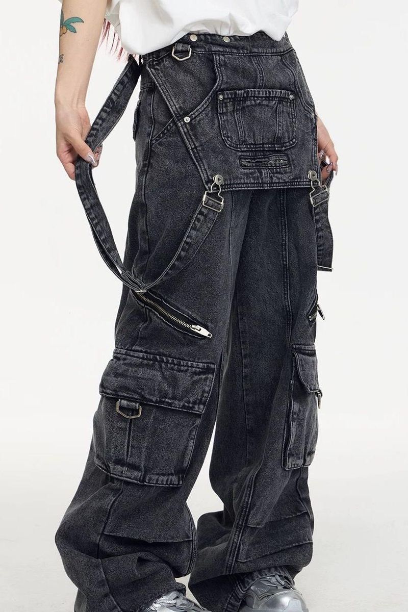 Design funzionale di nicchia con tracolla in stile americano, cuciture di nicchia per jeans in denim, tendenza pantaloni casual_voghion.com