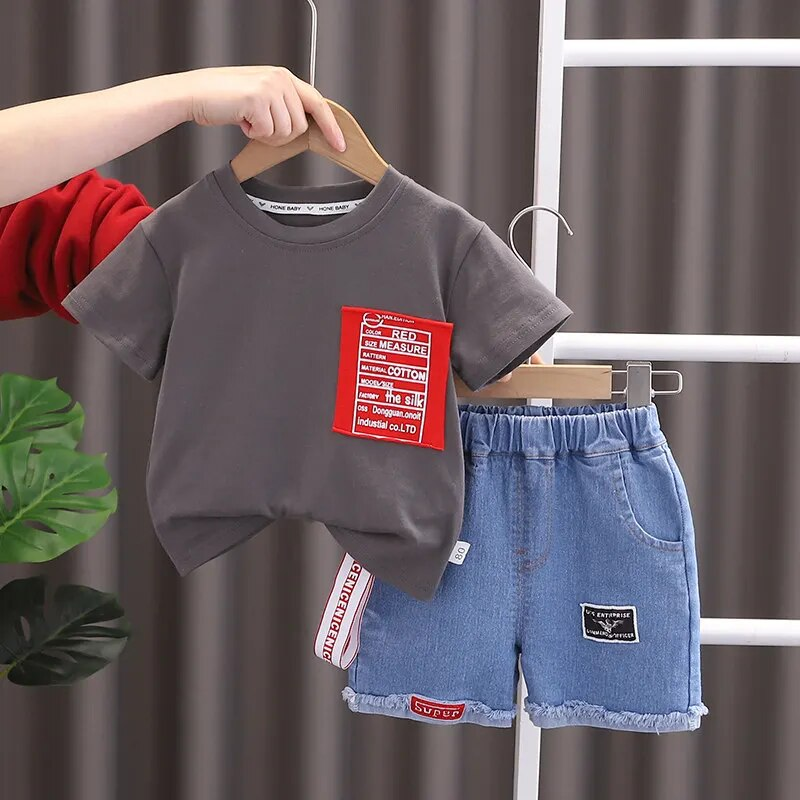 Nueva ropa de verano para niños pequeños, camiseta informal de manga corta con letras, pantalones, ropa infantil de moda, 2 unids/set_voghion.com