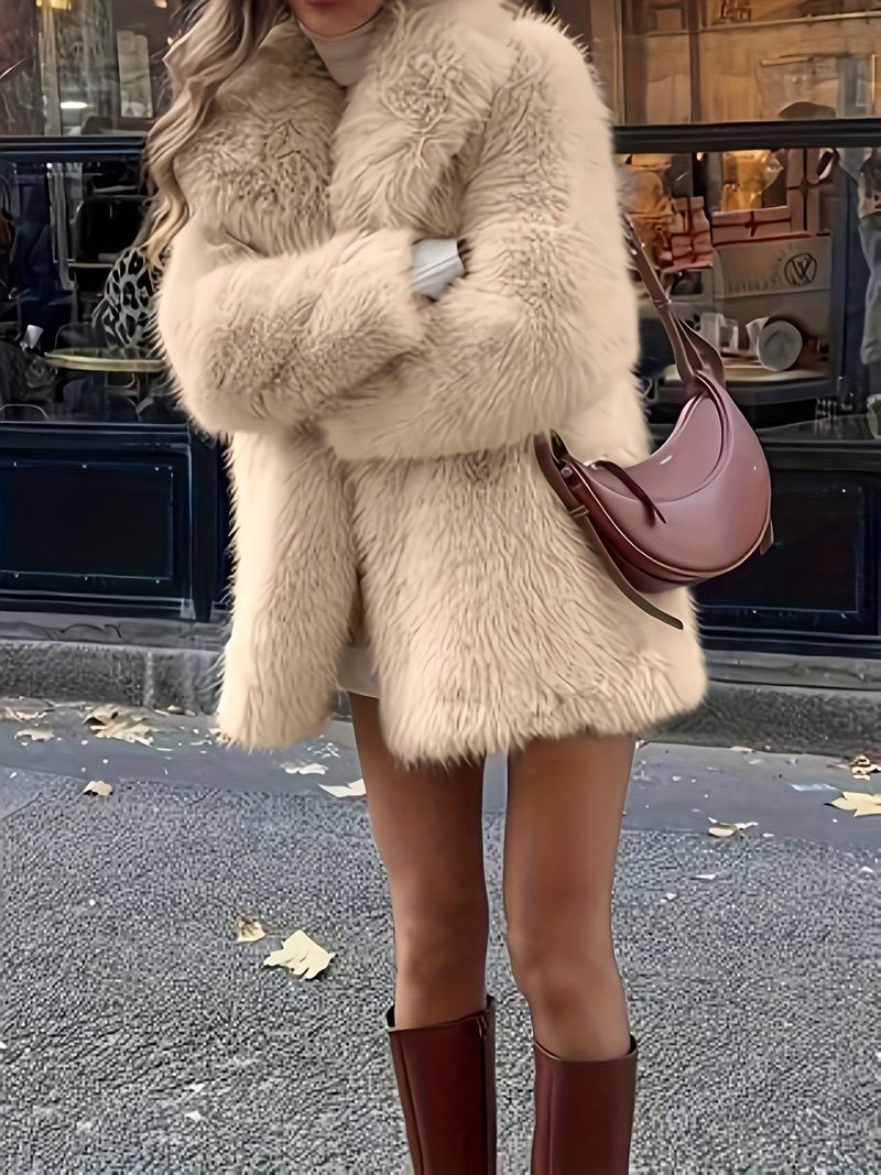 Gemütliche Damenjacke – weich, lange Ärmel mit Knopfleiste vorne, cremefarben, einfarbig, perfekt für Herbst und Mode, modische Winterjacke_voghion.com