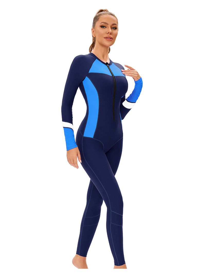 Women's Clothing Muslim New Color Matching Conservative Women's One Piece Swimsuit Long Sleeved Full Surround Sun Proof Tight Swimsuit_voghion.com