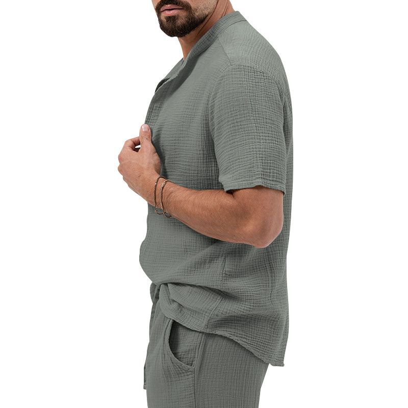 Maglietta estiva da uomo con colletto alla coreana, manica corta, leggera e casual, modello Bubble Fabric 2023_voghion.com