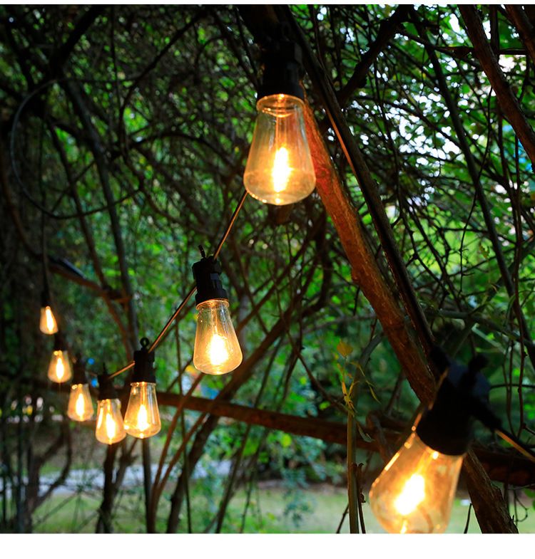 Solar-Powered S14 Camping Lantern String Lights, Outdoor Waterproof IP65, Decorative Tungsten Bulbs For Garden, Patio, Christmas_voghion.com