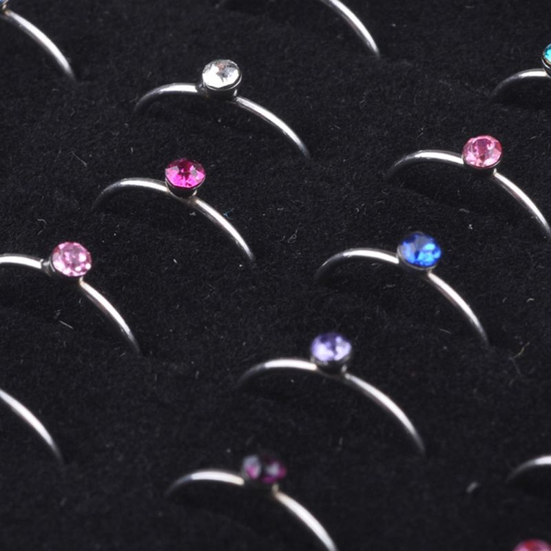Set da 40/60 pezzi, alla moda, in cristallo, a forma di C, in acciaio inossidabile, multicolore, perno per naso, per donna, piercing al naso, anneau, nez._voghion.com