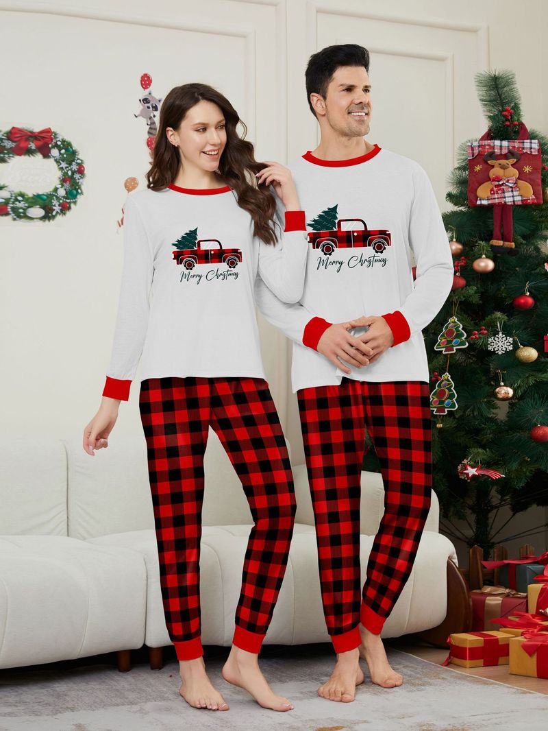 Kerstboom auto ruit kerst familie print thuis kleding pyjama_voghion.com