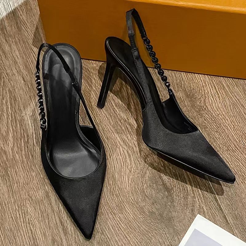 Sandali con tacco alto in argento di design francese per donna estate 2024, nuovo stile, stile fata, punta chiusa, tacco a spillo_voghion.com