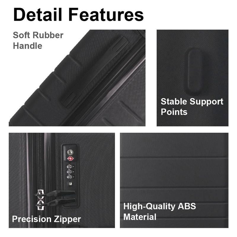 Luggage Sets ABS Hardshell 3pcs Luggage, Lightweight Durable Suitcase Sets Spinner Wheels Suitcase With TSA Lock 20''24''28'' Available(Black)_voghion.com