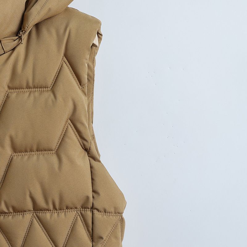 Quilted Puffer Vest For Women - Longline Hooded Winter Gilet With Zipper Pockets (Black/Beige/Khaki/Red, Sizes M-XXL)_voghion.com