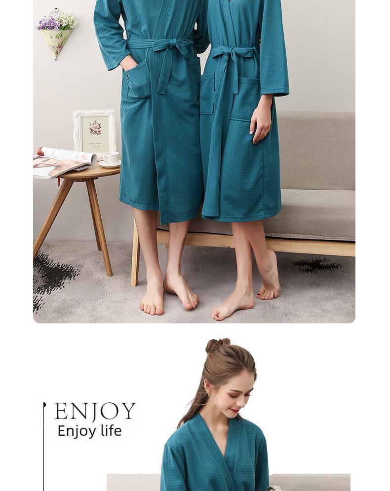 Couple's Waffle Robe - V-Neck Lightweight Bathrobe Set_voghion.com