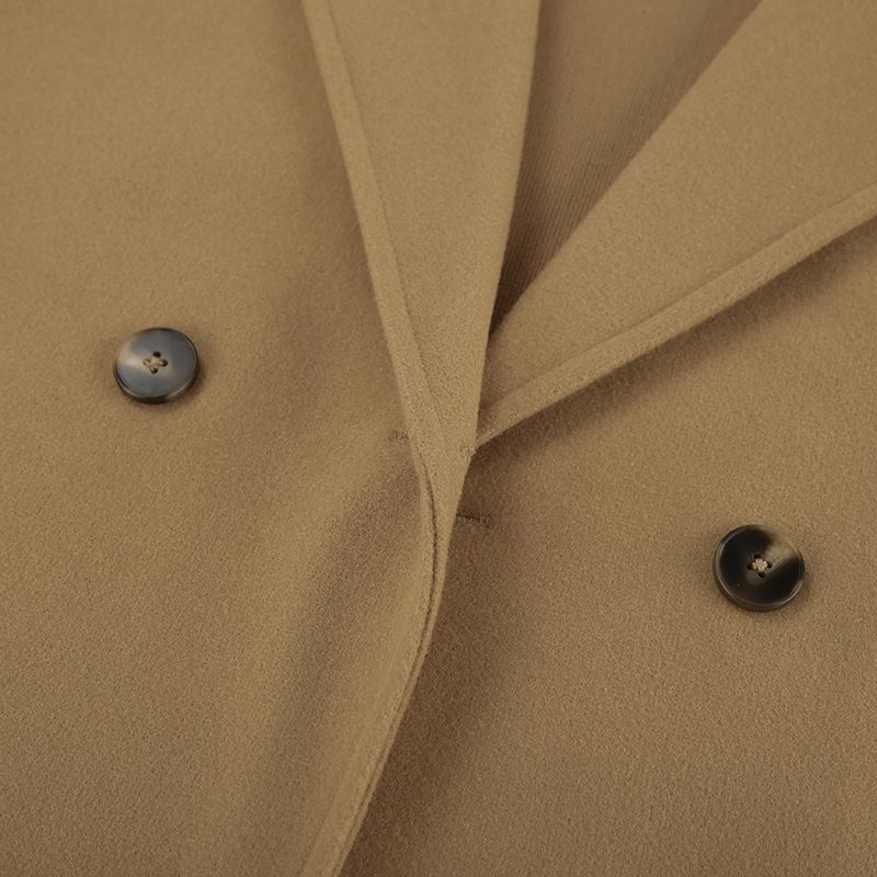 2025 Herbst-Winter-Wollmantel, mittellang, locker, verdickt, braun, zweireihig, Wolljacke, Pendler-Damenbekleidung_voghion.com