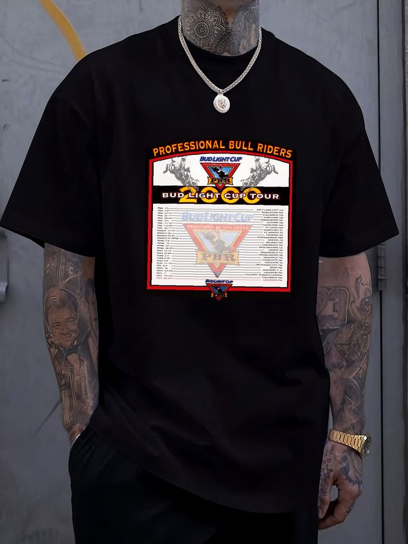 Maglietta Professional Bull Riders Vintage Y2K 2000 Rodeo PBR Bud Light Cup Tour Uomo Taglia Large Leggermente Morbida Unisex Streetwear Elasticizzata_voghion.com