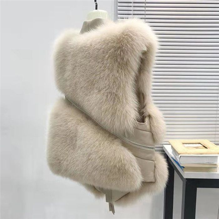 Faux Fox Fur Vest For Women, Fashionable Short Sleeveless Jacket, Trendy Streetwear, Plus Size Options (S-4XL), Multiple Colors_voghion.com
