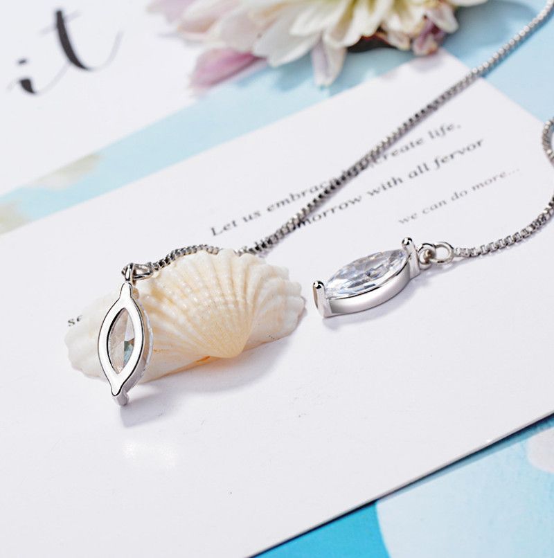 925 Sterling Silver Plated Waterdrop CZ Threader Dangle Drop Chain Earrings TH2_voghion.com