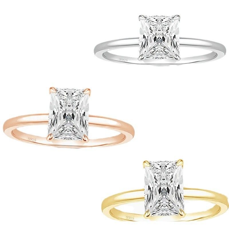 Anello nuziale in argento con diamanti da 3 carati e pietra di Rendee da 7 mm x 9 mm_voghion.com