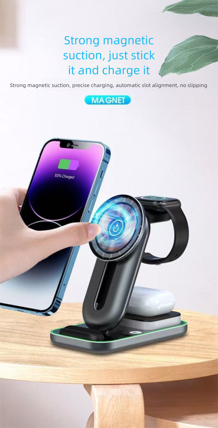 Bureaublad snel opladen 4-in-1 multifunctionele draadloze oplader Sfeervolle nachtlamp Compatibel met telefoons, horloges,_voghion.com