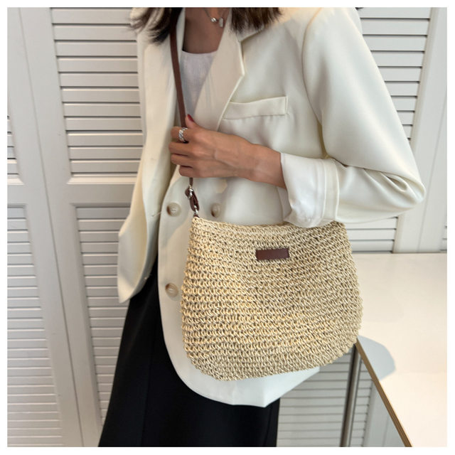 Dammode Sommar Halm Crossbody-väska Dam Strandsemester Shopping Vävd axelhandväska Messenger-väskor för kvinnor Väskor_voghion.com