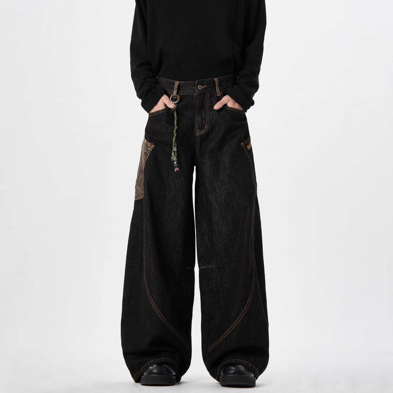 Year Of The Limited Edition Curved Knife Python Black Jeans For Men And Women, American High Street Hiphop Handsome Wide_voghion.com