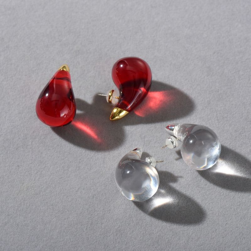 Set di eleganti orecchini pendenti in cristallo da donna - Orecchini pendenti geometrici in resina acrilica con borchie placcate in argento, stile minimalista, lusso leggero_voghion.com