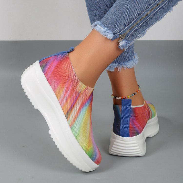 2024 Dicker Farbverlauf, fliegend gewebte Sportschuhe für Damen, Laufschuhe mit Schwammsohle, übergroße Schuhe 43_voghion.com