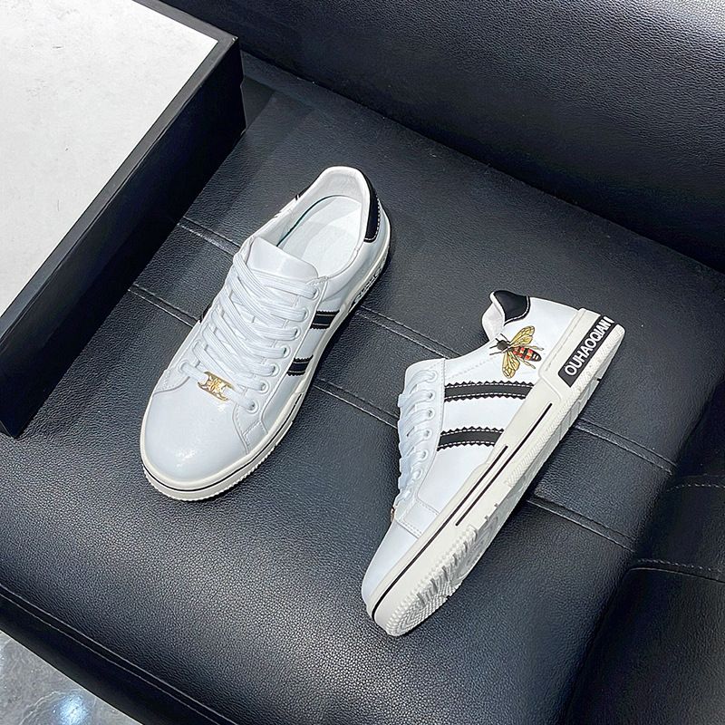 Fuguchi Little Bee Sneakers Embroidered Genuine Leather Luxury Brand High-end White Men's Trendy Shoes_voghion.com