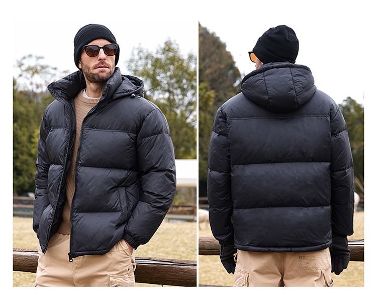 Robuste weiße Herren-Winterjacke mit Kapuze und durchgehendem Reißverschluss, maschinenwaschbar, ideal zum Skifahren, Snowboarden und für andere Aktivitäten._voghion.com