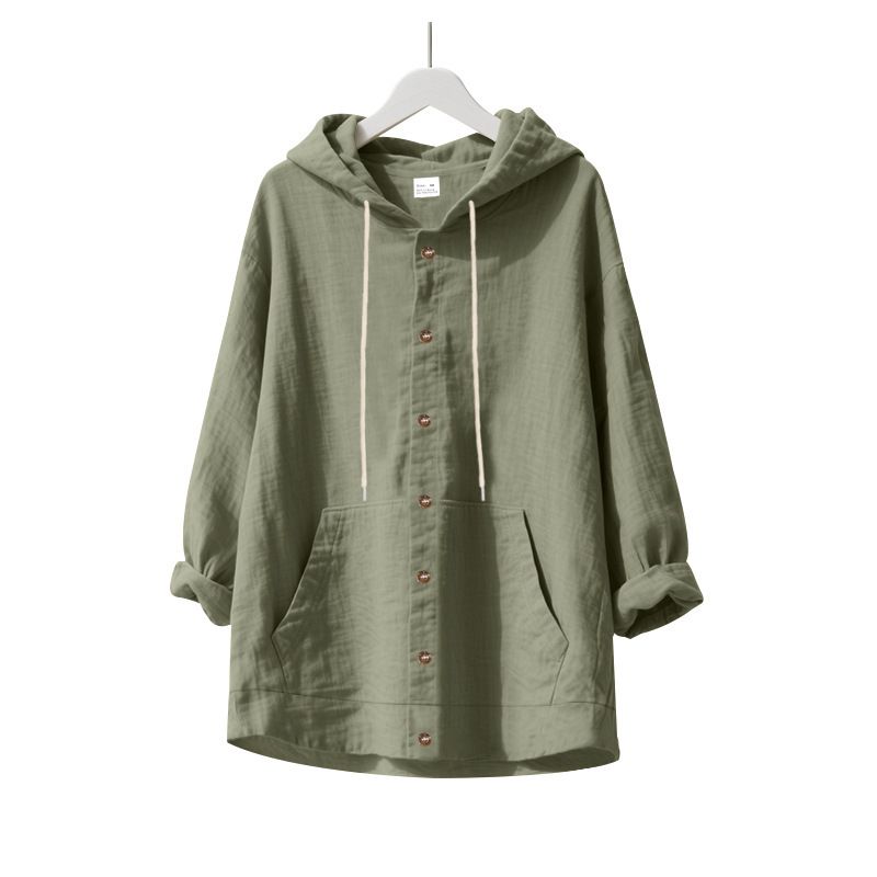 Spring And Autumn American Loose Men's Loose Linen Casual Simple Beach Hooded Long Sleeve Shirt Men_voghion.com