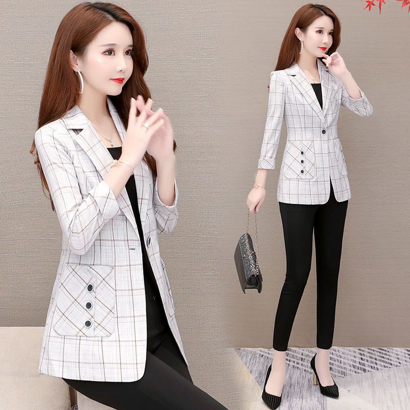 Blazer piccolo a quadri da donna, nuovo stile 2025, elegante vestibilità slim, trench corto e sottile che stringe la vita primaverile e autunnale_voghion.com