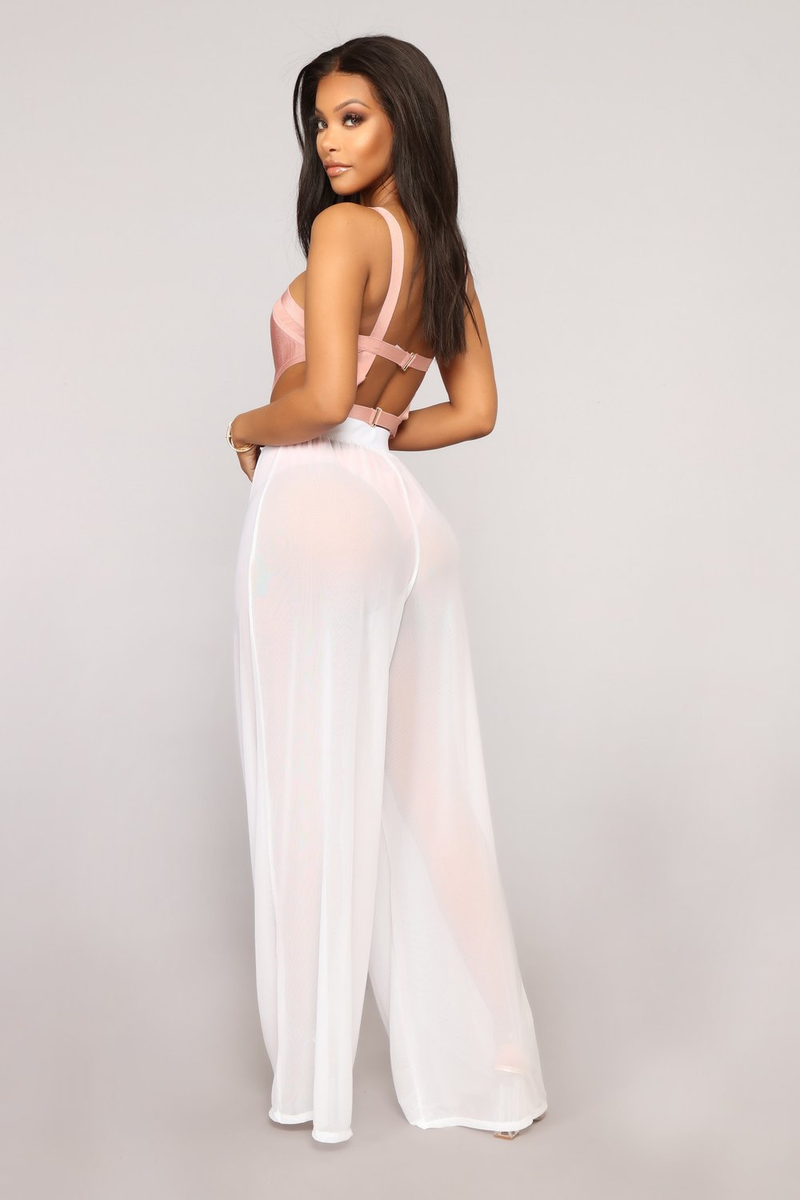 Pantaloni da donna a gamba larga trasparenti sexy in rete di colore puro_voghion.com