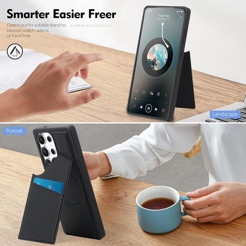 The new model is suitable for Samsung S25Ultra mobile phone case, card bag holder S24 magnetic charging, anti-drop S23 protective leather case._voghion.com