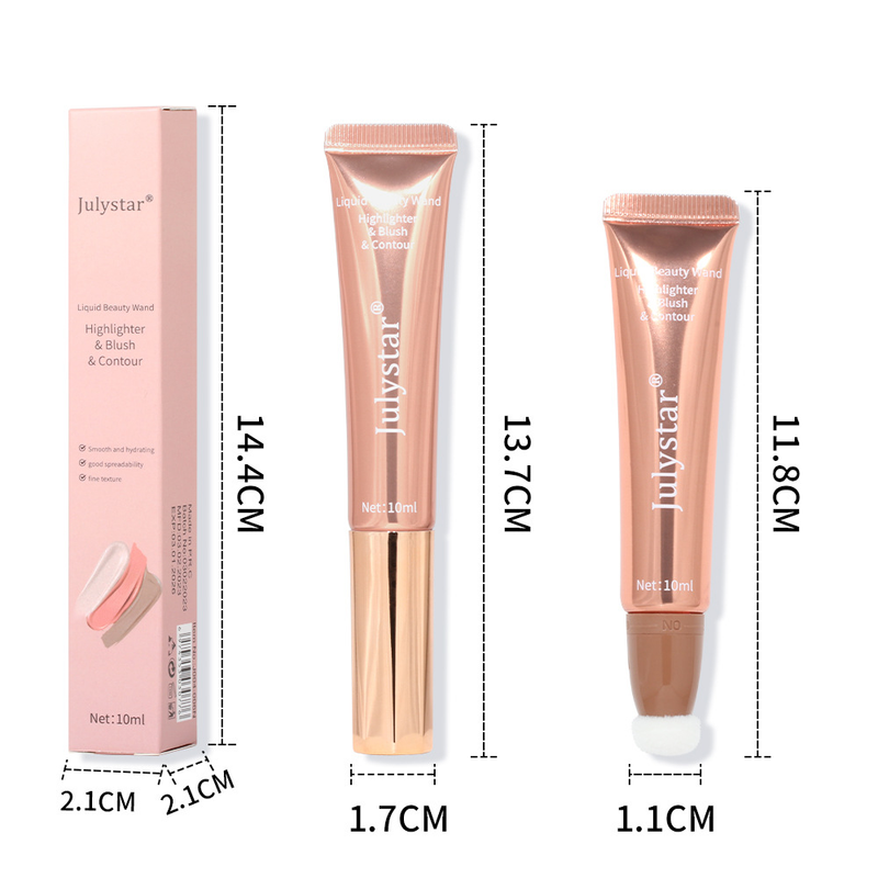 Lápiz iluminador y rubor líquido Julystar: barra de belleza de doble punta con brillo perlado y mate para un brillo natural y contorno 3D._voghion.com