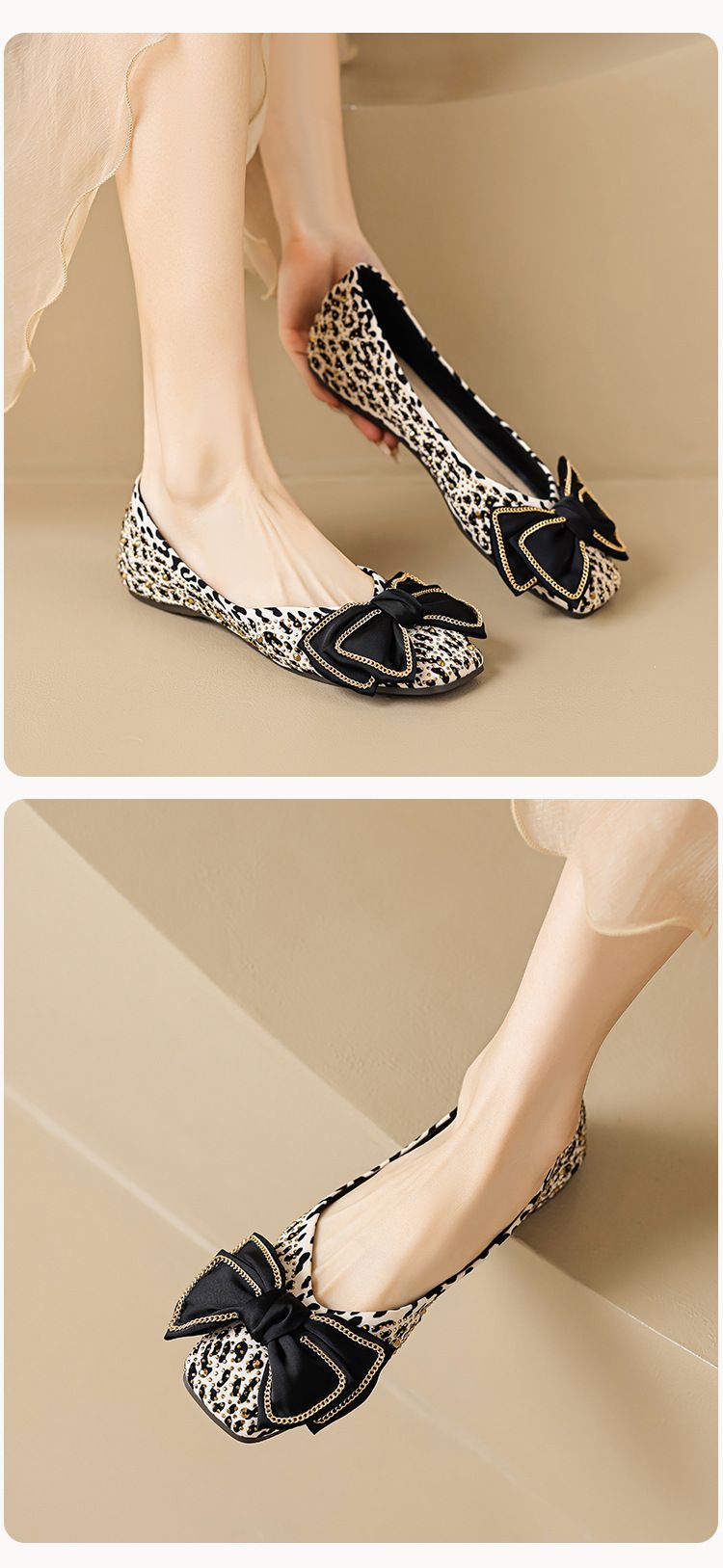Sapatos femininos Square Head Single Bow Flat One Pedal Thousand Bird Grid Sola macia Boca rasa Doudou Shoes_voghion.com