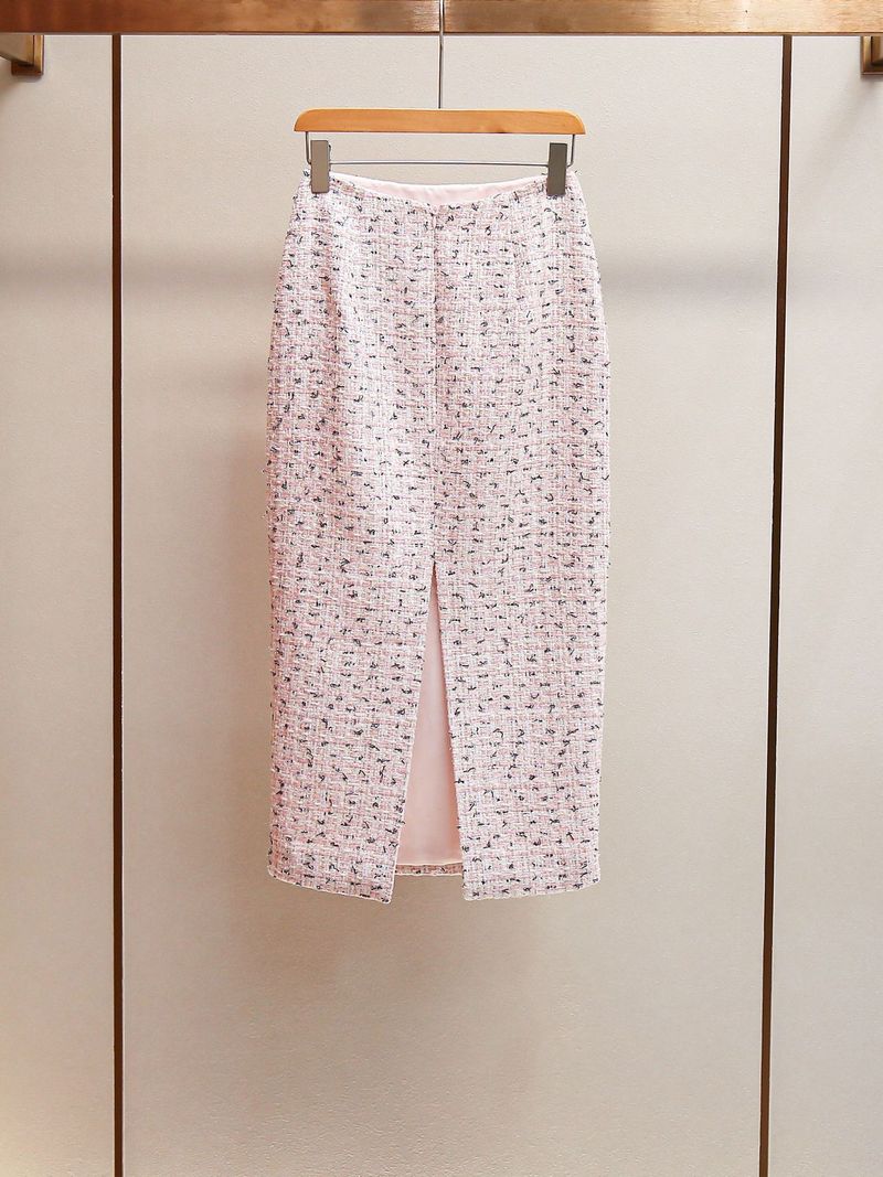 Set jachetă cu mărgele și fustă cu crăpături SP pentru femei - Ținută dulce de primăvară, costum elegant din două piese_voghion.com