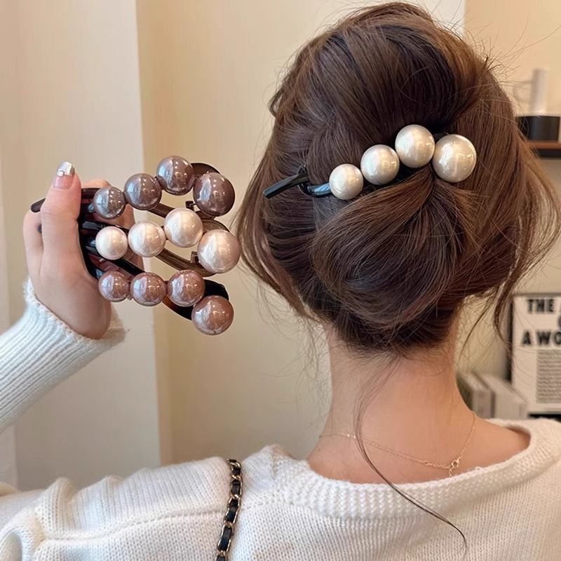 Accessori per capelli di perle di alta qualità da donna 2025, fermaglio per capelli a torsione per la parte posteriore della testa, fascia per capelli con clip dritta e mezza cerniera_voghion.com