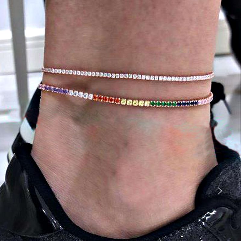 Fashionable And Minimalist Summer Street Photo Ankle Chains, Colorful Claw Diamonds, Multi-layer Foot Accessories_voghion.com