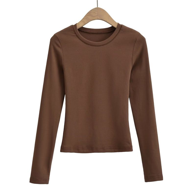 T-shirt a maniche lunghe con scollo tondo stile Kardashian Pure Desire da donna, vestibilità aderente, tinta unita, Mind Show_voghion.com