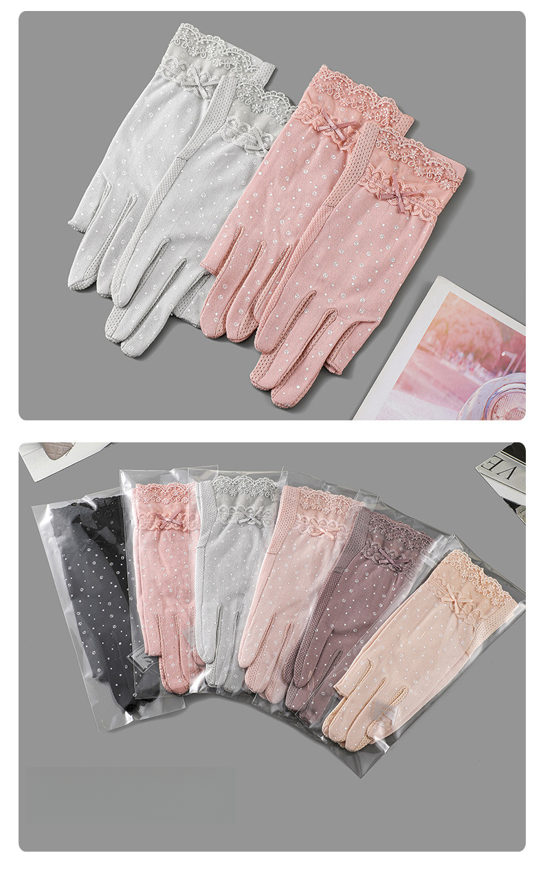 Autumn Women's Thin Lace Edge Open Finger Riding UV Sunscreen Gloves_voghion.com