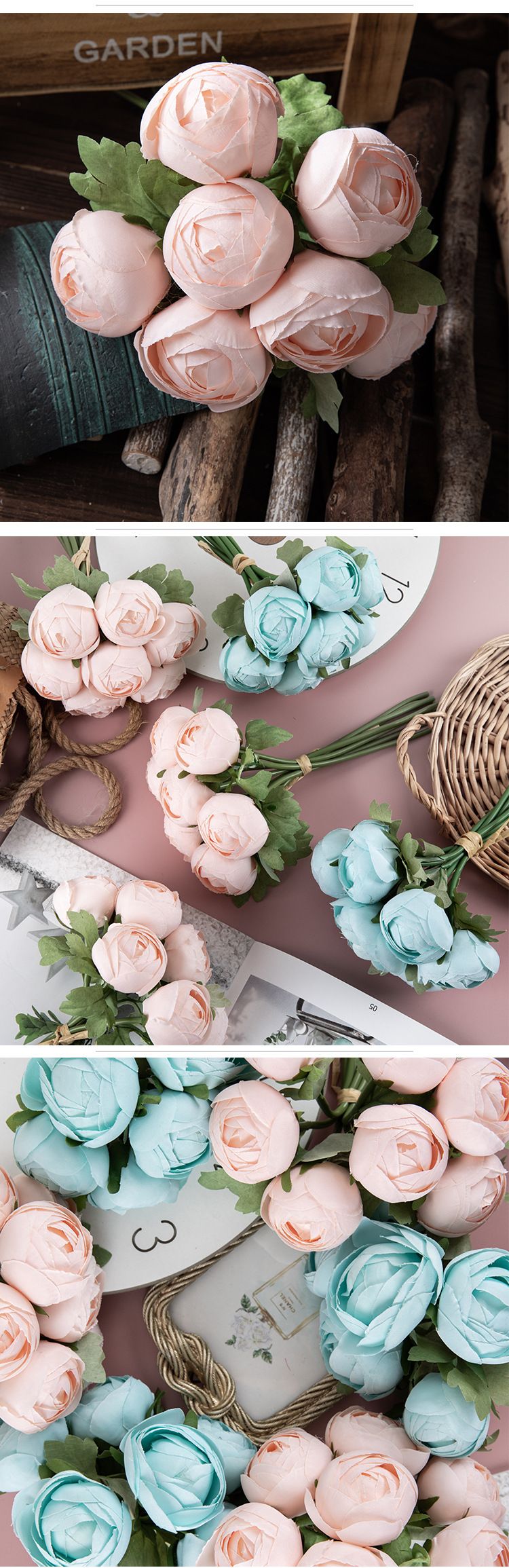 Candy color round lotus artificial flower Korean foreign trade home decoration plant bouquet wedding artificial flower GF16396_voghion.com