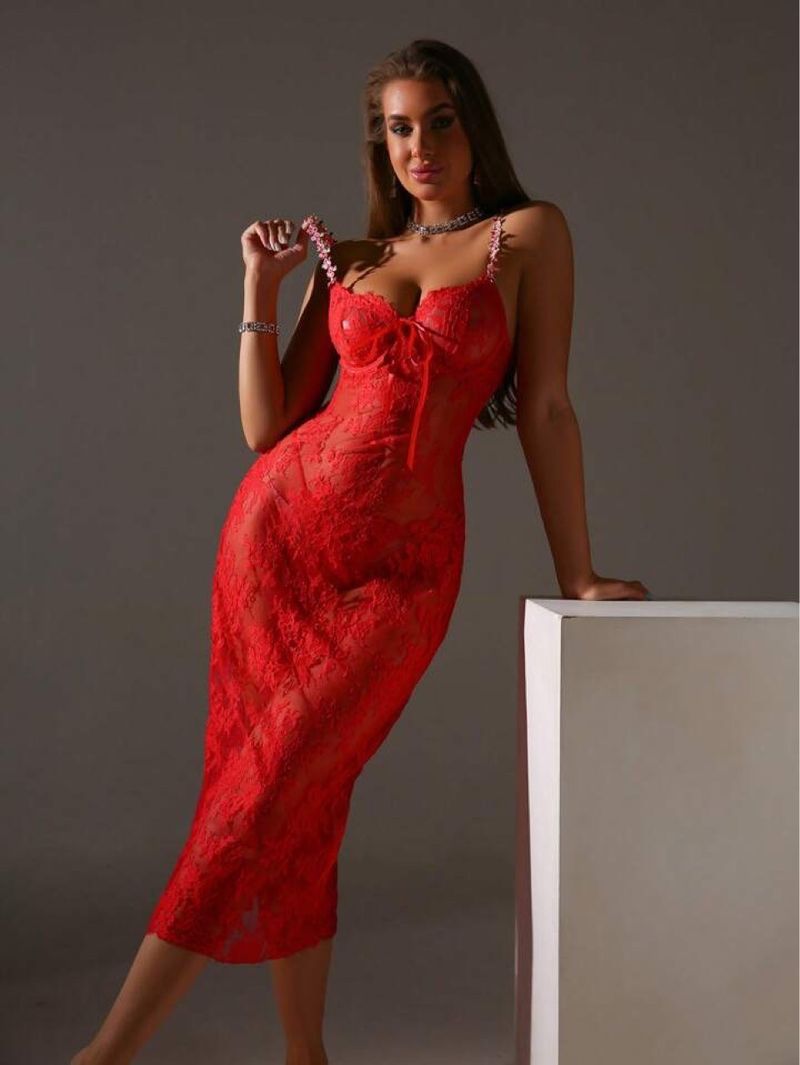 Lace & Embroidery Sheer Maxi Dress – Sexy Long Lingerie Gown With Adjustable Straps (Red/Black/Pink, S-XL For US 4-16)_voghion.com