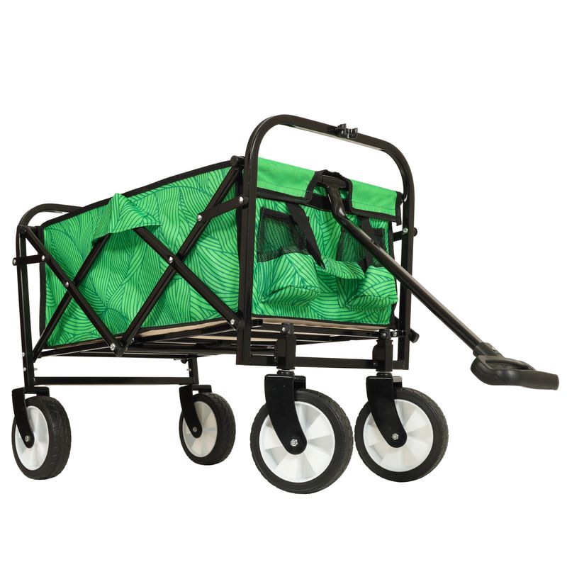 Minimeetall Colorful Collapsible Foldable Wagon Cart With Strapping System, Beach Wagon ,Utility Wagon Grocery Cart Camping Shopping Sports Gardeing Fishing Supports 225lbs,green Line_voghion.com