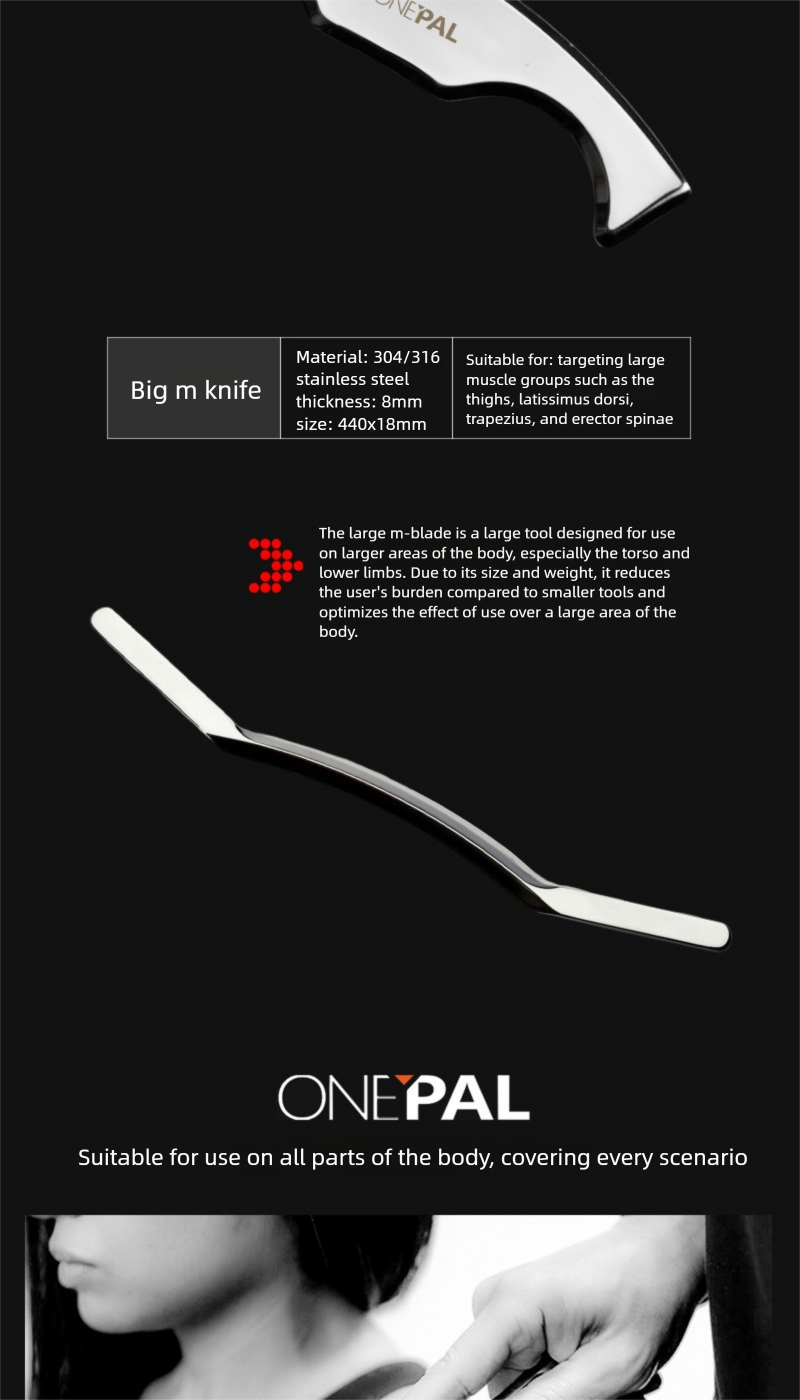 Coltello per massaggio in acciaio inossidabile, raschiamento, strumento per esercizi di rilassamento, massaggiatore per membrane del collo, rilascio dei meridiani, lenitivo_voghion.com