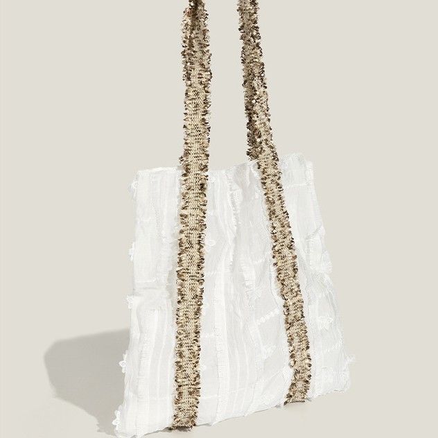 Nuova elegante borsa da spiaggia con bordi in pizzo per donna con coulisse, versatile borsa a tracolla leggera in stile coreano_voghion.com