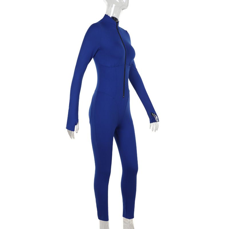 Slim-fit jumpsuit met hoge taille en lange mouwen - comfortabele en stijlvolle eendelige outfit voor dames (blauw, S/M/L)_voghion.com
