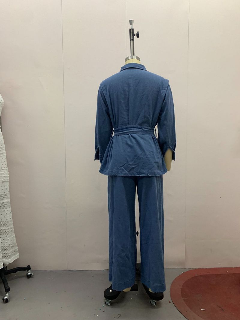 Abbigliamento da donna Nuovo set da due pezzi di jeans a gamba larga e giacca di jeans a maniche lunghe da donna_voghion.com
