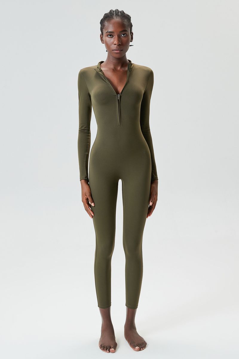 Combinaison Nuotan sexy haut de gamme New2024, combinaison de fitness moulante à fermeture éclair pour femmes, combinaison de danse à col ouvert à manches longues à séchage rapide_voghion.com